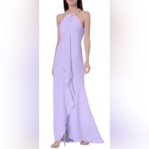 Womens Calvin Klein Draped Chiffon Halter Gown Lilac Size 10